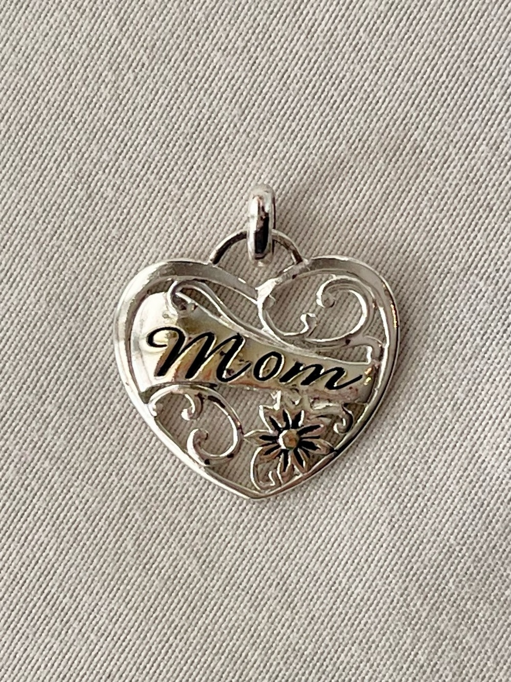 Sterling Silver Heart Shaped “Mom” Pendant